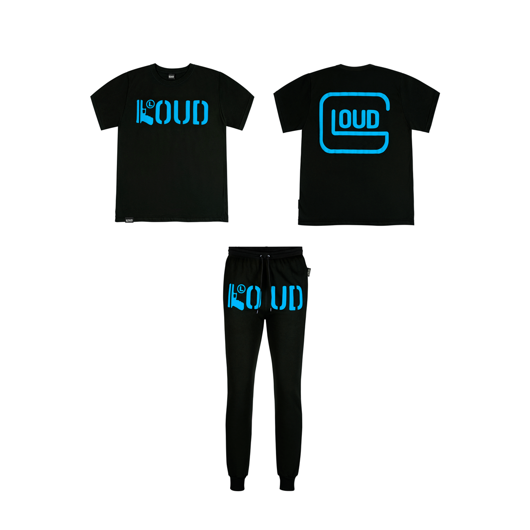 Conjunto LOUD Polera + Jogger Negro Celeste