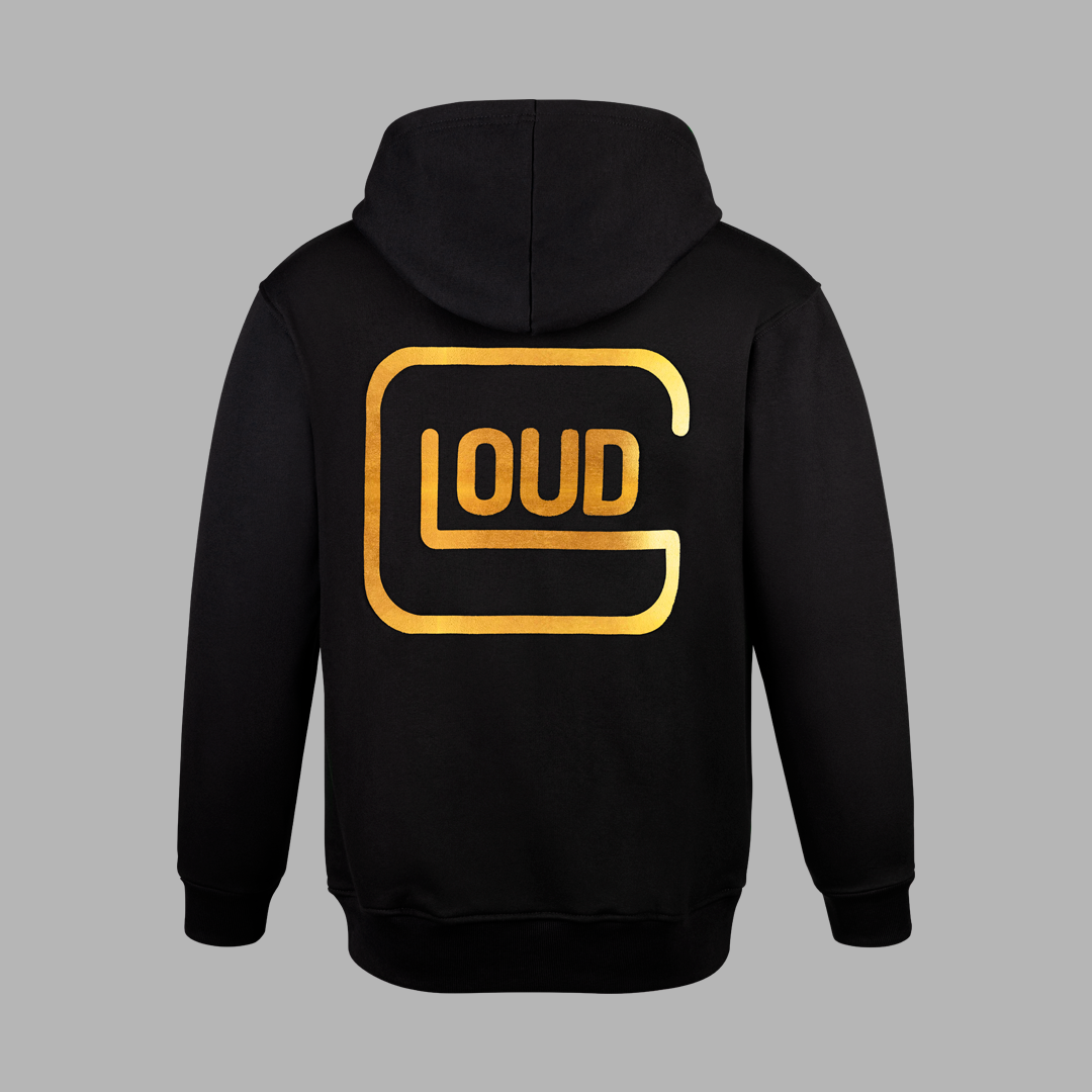 Poleron Loud Glock color negro dorado