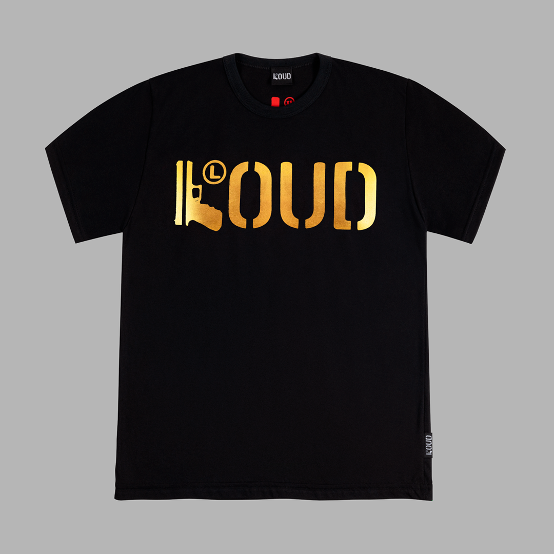 Polera Loud Glock color negro dorado